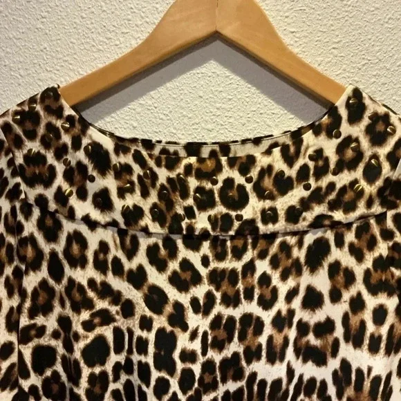 Alfani Woman Size OX Leopard Print 3/4 Inch Bell Sleeves Square Neck W/rib-bits - Picture 5 of 6
